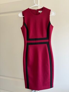Calvin Klein Fuchsia Midi Sheath Dress with Black Contrast